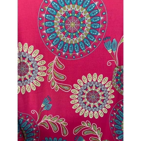 Shelby & Palmer Pink Teal Mandala Print Sheath Dress Flared Sleeves Size 8 BOHO - Picture 3 of 6